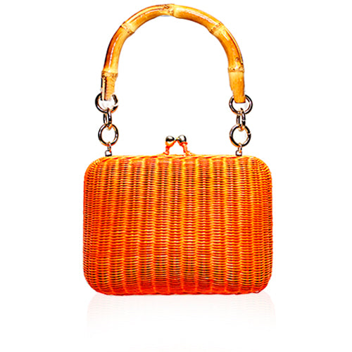 Bolsa SERPUI de vime laranja com alça fixa de bambu Giulia Orange